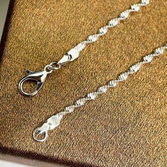 1pc Double Layer Water Wave Chain Necklace, Sterling Silver Plated Necklace - Picture 3 of 5